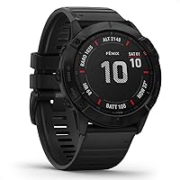 Garmin Fenix 6X Pro, ultimate multi-sport GPS watch, feature mapping, music, stepless speed monitoring and pulsox sensors, black with black band