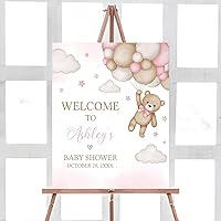 Personalized Personalized Baby Shower Welcome Sign, Pink Girl Bear Baby Shower Welcome Sign, We Can Bearly Wait Baby Shower Welcome Poster, Pink Balloon Bear Girl Baby Shower