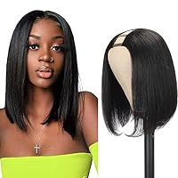 Amella Hair U Part Wig Human Hair Straight Bob Wigs For Black Women 10inch Brazilian Remy Hair Short Bob Human Hair Wigs Clip in U Part Wig Human Hair Extensions Natural Black Color