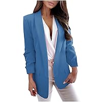 Women Single Breasted Blazers Casual Business Suit Jacket Long Sleeve Loose Open Front Suit Cardigan with Pocket
