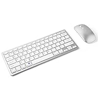 Bluetooth Wireless Keyboard and Mouse Combo, Ultra Thin Portable Multi-Device Wireless Keyboard and Mouse Combo for Windows, Computer, iPad, MacBook, Tablet, Laptop, PC,Desktop (Silver White)