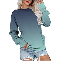 Women's Pocket Sweatshirt Casual Crewneck Cute Pullover Tops Plain Lightweight Blouse Loose Athletic Fit Shirts