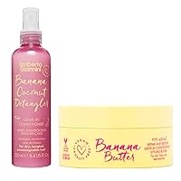 Coily Banana Butter Vegan Leave-in Conditioner & Banana Coconut Detangler - Leave in Conditioning Spray & Cream Duo