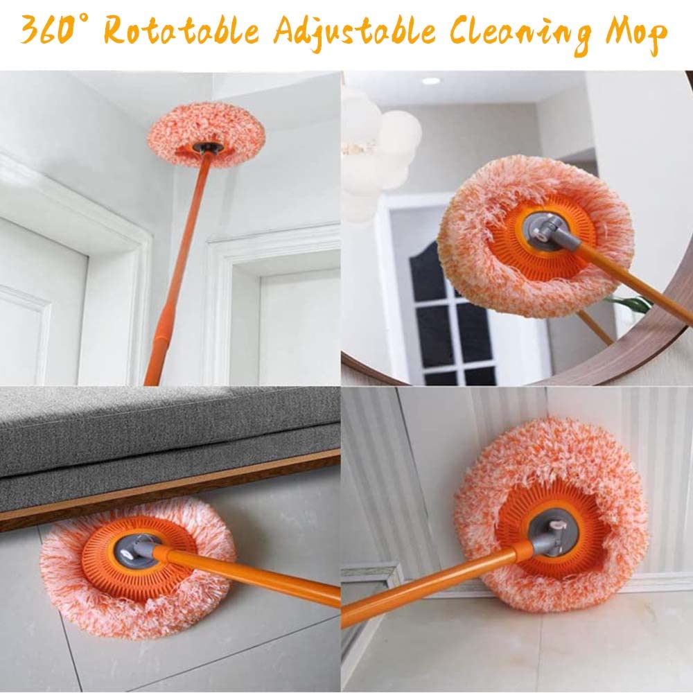 360° Rotatable Adjustable Cleaning Mop - Extra Gift 2 Reusable Mop Heads, 2022 New Extendable Wall Cleaning Mop for Bathroom Floor Wall Bed Bottom