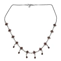NOVICA Handmade Garnet Waterfall Necklace .925 Sterling Silver Jewelry from India Red Aurora Marsala Birthstone 'Queen of Diamonds'