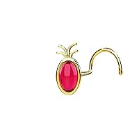 6mm Oval Shape CZ Ruby Gems Small Pineapple Nose Stud 18k Gold Filled Sterling Silver Nose Ring