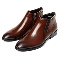 Mens Ziper Casual Dress Boots Leather Formal Men Chelsea Boot Silp on Shoes Black Tan
