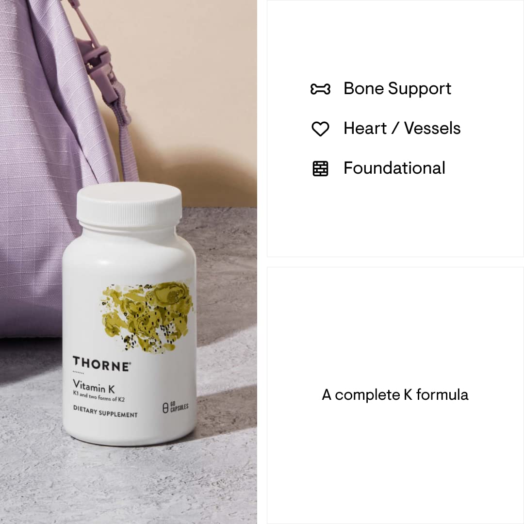 Thorne Vitamin K (Formerly 3-K Complete) - Vitamins K1 and K2 (as MK-4 and MK-7) - Supports Strong Bones - 60 Capsules