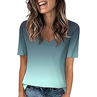 COTECRAM Womens Tops Dressy V Neck Short Sleeve T Shirts Fashion 2024 Spring Summer Loose Fit Tunic Shirts Casual Blouses