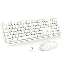 Wireless Keyboard and Mouse, Retro Full Size Typewriter Keyboard and 3 Adjustable DPI Mouse Combo for Windows 7/8/10, Laptop, Desktop, PC, Computer (Off-White)