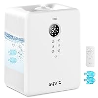 Cool and Warm Mist Humidifiers for Bedroom Large Room, Syvio 6L Top Fill Air Humidifiers for Baby, Plants, Whole House Quick Humidify up to 755 sq.ft, Remote Control, with 1 Fish-Filter, Milky White …