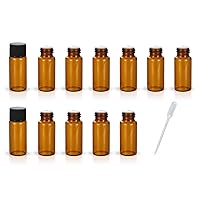 12 Pack Set Brown Screw Cap Glass Bottle Small Mini Empty Oil Amber Vial (10ml)