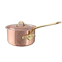 Mauviel M'Heritage 150 B 1.5mm Polished Copper & Stainless Steel Sauce Pan With Lid, And Brass Handles, 0.9-qt, Made in France