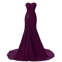 Long Mermaid Chiffon Corset Prom Dress Crystals Brooch Evening Party Gowns