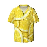 Lemon Slices Men's Summer Short-Sleeved Shirts, Casual Shirts, Loose Fit with Pockets