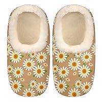 Vintage Daisy Flower Women's Slippers, Brown Soft Cozy Plush Lined House Slipper Shoes Indoor Non-Slip Slippers for Girls Boys Teenager