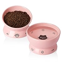 Sweejar Raised Cat Bowls Set, Tilted Food Bowl and Deep Water Bowl, Stress Free Elevated Cat Food Bowls, Protect Cat's Spine, Ceramic Pet Bowl Collection for Cats and Small Dogs, Set of 2 (Pink)