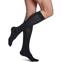 SIGVARIS Women’s Style Sea Island Cotton 220 Closed Toe Calf-High Socks 20-30mmHg - Navy - Extra Large Long