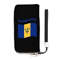 Flag of Barbados Wristlet Wallet Leather Long Card Holder Purse Slim Clutch Handbag for Women