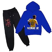 Unisex Children Football Stars Hooded Sweat Suit-Neymar JR Pullover Hoodies and Sweatpants 2Pcs Set(7 Colors)