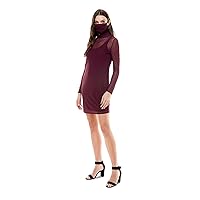 Womens Maroon Sheer Long Sleeve Illusion Neckline Above The Knee Sheath Dress Juniors XXS
