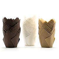 Tulip Cupcake Liners 150-Pack, Premium Standard Greaseproof Baking Cups(White-Natural-Brown)