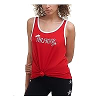 Tommy Hilfiger Sport Womens Shimmering Star Logo Knot Front Tank Top Red M