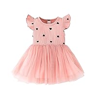 Infant Toddler Girls Dresses Fly Sleeve Love Print Mesh Dress Summer Birthday Party Dress Long Sleeve Romper for
