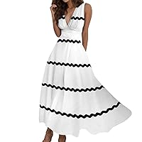 Dresses for Women 2024 Elegant Sundresses Spring Wrap V Neck Sleeveless Maxi Dress Trendy Flowy Summer Beach Dress