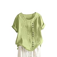 UOFOCO Summer 2024 Womens Fashion Cotton Linen Summer Womens Tops Tees Blouses Plus Size Casual Lightweight T Shirts 2024 Trendy Lady Shirts (S-5Xl) Mint Green X-Large