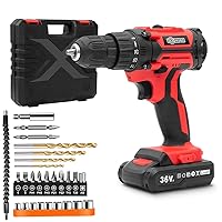 36V Cordless Electric Drill Set, with 27 Impact Driver/Drill bits, 2 Variable Speed, 25+1 Torque Setting, Variable Speed and Built-in LED Electric Screwdriver for Drilling Walls,2 Batteries