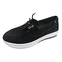 Slip on Sneakers for Women,Women's Platform Sneakers Suede Lace Up Platform Casual Soft Sole Boat Loafers Women Shoes