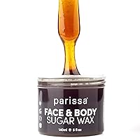 Parissa Face & Body Sugar Wax for Sensitive Skin, 100% Natural Hair Removal, At-Home Waxing Kit - 140ml Chamomile Sugar Wax, 20 Epilation Strips, 3 Wooden Spatulas