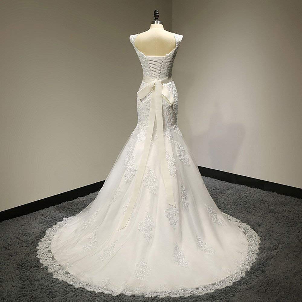 Women's Lace Mermaid Wedding Dresses Long Off Shoulder Formal Bridal Gown Ivory Plus Size 18W