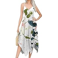 Women's 2024 Summer Maxi Dress Casual Floral Print Sleeveless V-Neck Flowy Irregular Hem Beach Elegant Sundresses
