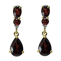 Red Garnet Pear Shape Gemstone Jewelry 925 Sterling Silver Stud Earrings For Women/Girls | Yellow Gold Plated