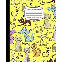 Cute Cats On Yellow Background: Cute Kawaii Composition Notebook, Wide Ruled, 7.5 x 9.25, 120 Pages, For kids, teens, and adults