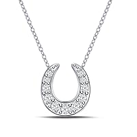 925 Sterling Silver Mini Horseshoe Diamond Pendant Necklace (0.08cttw,I-J/I2-I3) 18