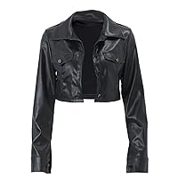 Women Cropped Leather Jackets, Faux Leather Motorcycle Jacket Moto Biker Coat Y2k Short Lightweight Bomber Coats
