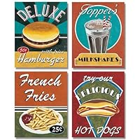 4 Vintage Hamburger Milk Shake French Fries Hot Dog Retro Art Prints 8x10