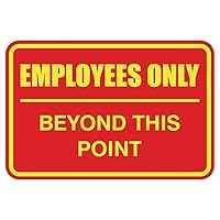 Classic Framed Employees Only Beyond This Point Wall or Door Sign | Easy to Install Business Signage - Large (Red-Yellow) 1 Pack