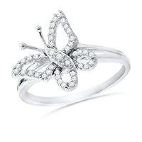 Sterling Silver Round Diamond Butterfly Fashion Ring (1/5 cttw)