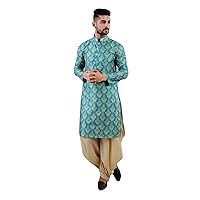 Elina fashion Men's Indian Satin Cotton Kurta Dhoti Set Tunic Traditional Wear