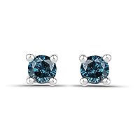 0.20 Carat Genuine Blue Diamond .925 Sterling Silver Earrings