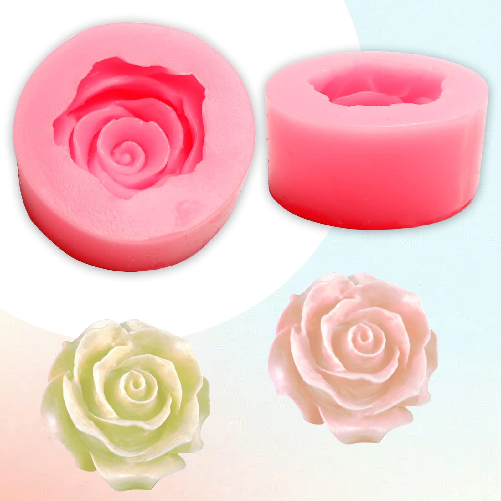 Rose Mold Silicone Jelly Soap 3D Fondant Molds for Cupcake Candy Chocolate Decoration Cupcake Molds for Baking (1.96*1.96*0.9 inch)