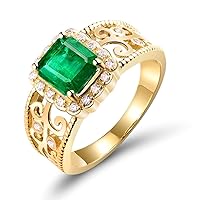 Solid 14K Rose Yellow Gold Natural Emerald Rings Engagement Wedding Diamond Band for Women Promotion