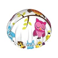 Owls on Tree Branches Print Stylish Reusable Shower Cap With Lining And Elastic Band for all Hair Lengths