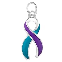 Teal & Purple Charms - Ribbon, Heart, Round Shaped for Sexual Assault & Suicide Prevention Awareness - Perfect for Jewelry Making, Bracelets, Necklaces, DIY Projects, Support Groups, Fundraisers, & More!