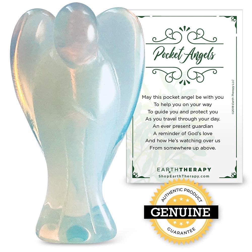 Earth Therapy Original Pocket Guardian Angel with Serenity Prayer Card - Opal Healing Stone Figurine - Bless Yourselves and Your Loved Ones