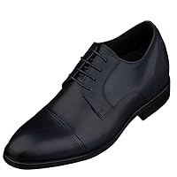 TOTO Men's Invisible Height Increasing Elevator Shoes - Premium Leather Lace-up Micro-Perforated Formal Derby Oxfords - 2.8 Inches Taller